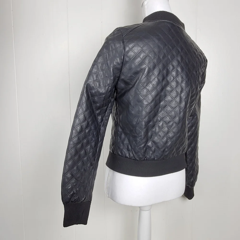 Ambiance black faux leather diamond stitch design size small coat